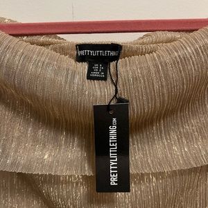 Golden metallic off shoulder long sleeve top